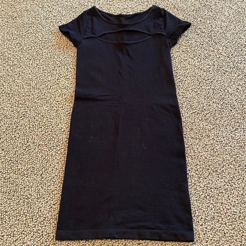Malibu Sugar Black Bodycon Dress Size Tween 7-14 w/ Short Sleeves and Cut Out